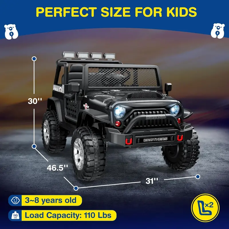 L8 Dual-Seat 12V Ride-On Car – Remote-Controlled Electric Vehicle with Bluetooth Speaker, 3-Speed Settings, LED Lights & Multi-Mode Music