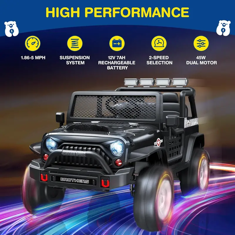 L8 Dual-Seat 12V Ride-On Car – Remote-Controlled Electric Vehicle with Bluetooth Speaker, 3-Speed Settings, LED Lights & Multi-Mode Music