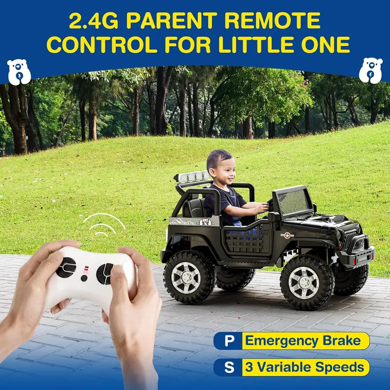 L8 Dual-Seat 12V Ride-On Car – Remote-Controlled Electric Vehicle with Bluetooth Speaker, 3-Speed Settings, LED Lights & Multi-Mode Music