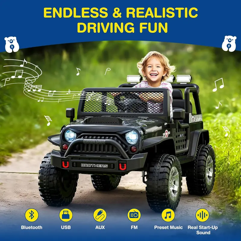 L8 Dual-Seat 12V Ride-On Car – Remote-Controlled Electric Vehicle with Bluetooth Speaker, 3-Speed Settings, LED Lights & Multi-Mode Music