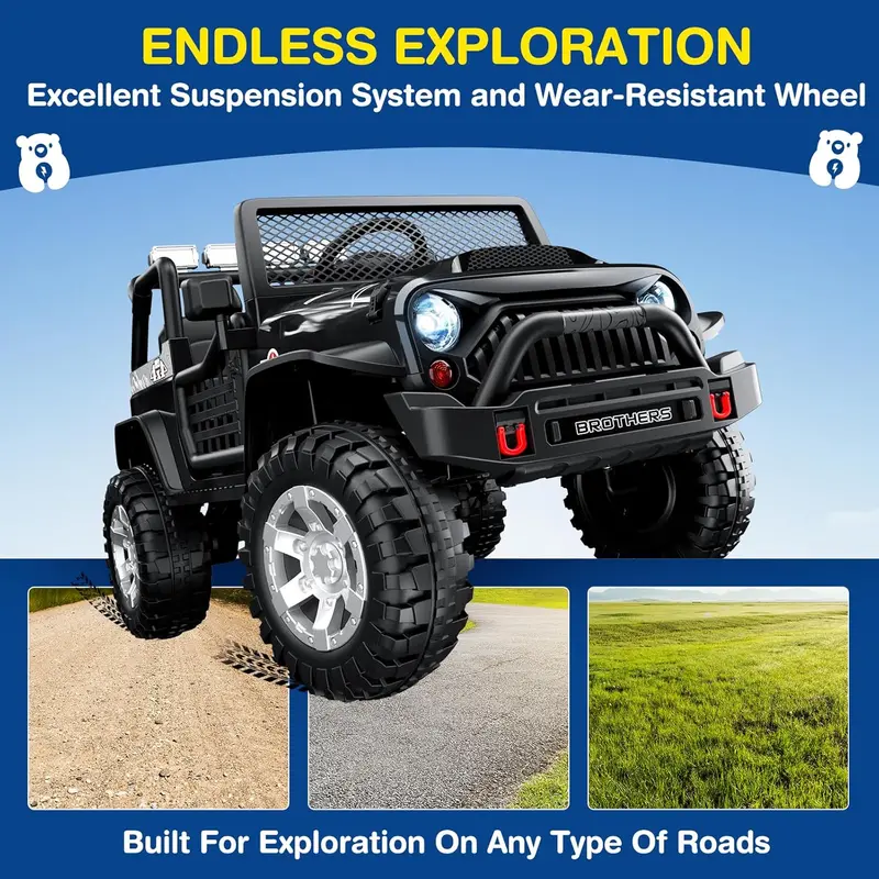 L8 Dual-Seat 12V Ride-On Car – Remote-Controlled Electric Vehicle with Bluetooth Speaker, 3-Speed Settings, LED Lights & Multi-Mode Music