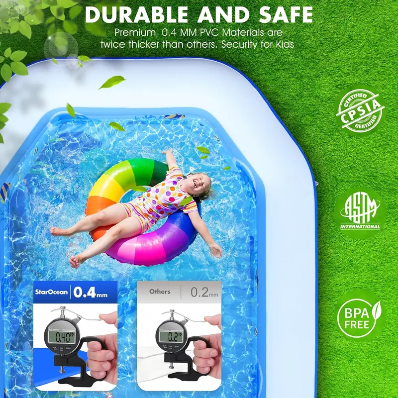 Large Canopy Inflatable Pool – Blow-Up Family Swimming Pool with Built-in Seats & Backrests (118" × 75" × 22", Dark Blue)