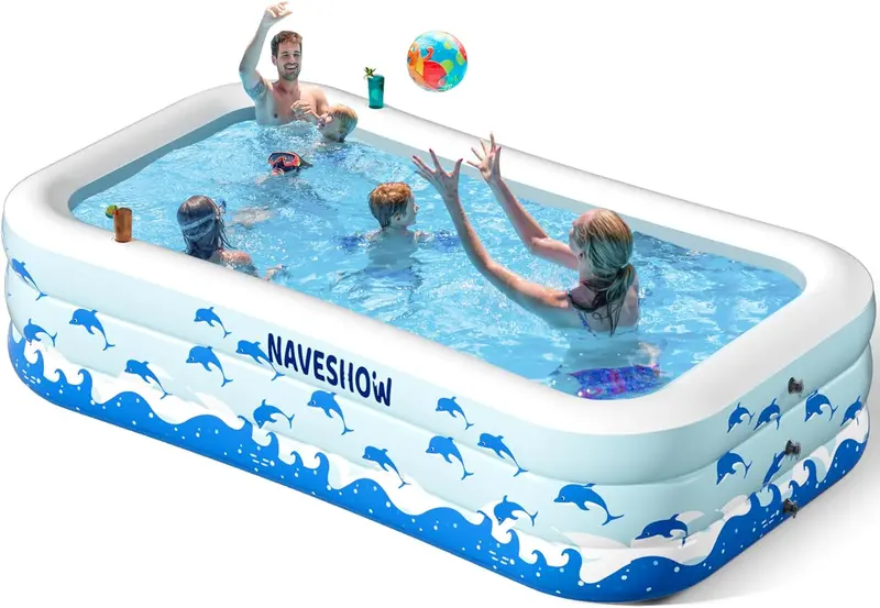 Large Family Inflatable Swimming Pool with Built-in Seats – 130" x 72" x 22" Heavy-Duty PVC Above-Ground Pool for Backyard Summer Fun