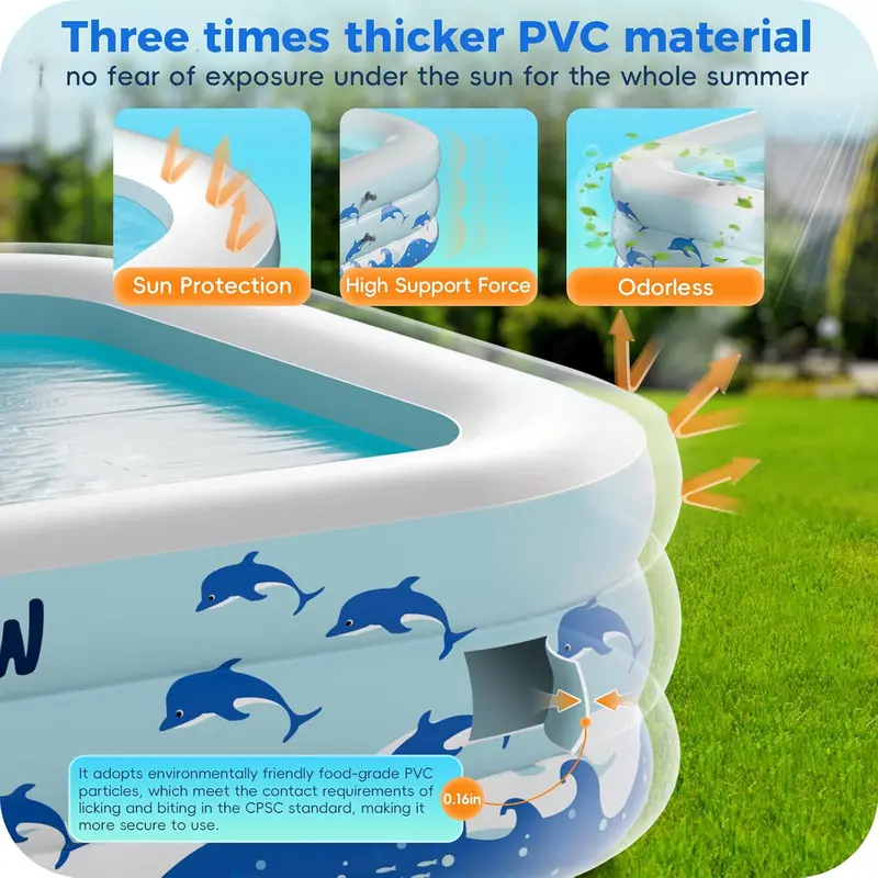 Large Family Inflatable Swimming Pool with Built-in Seats – 130" x 72" x 22" Heavy-Duty PVC Above-Ground Pool for Backyard Summer Fun 2