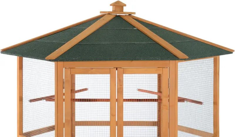Large Hexagonal Wooden Outdoor Aviary – Covered Roof Flight Cage for Birds & Small Pets