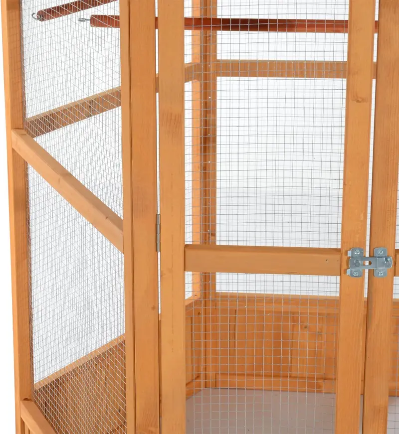 Large Hexagonal Wooden Outdoor Aviary – Covered Roof Flight Cage for Birds & Small Pets