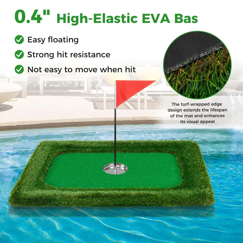 Large Rectangular Floating Golf Mat – Pool Chipping Green with Hitting Area, No Balls Included (37.5" x 25.5")