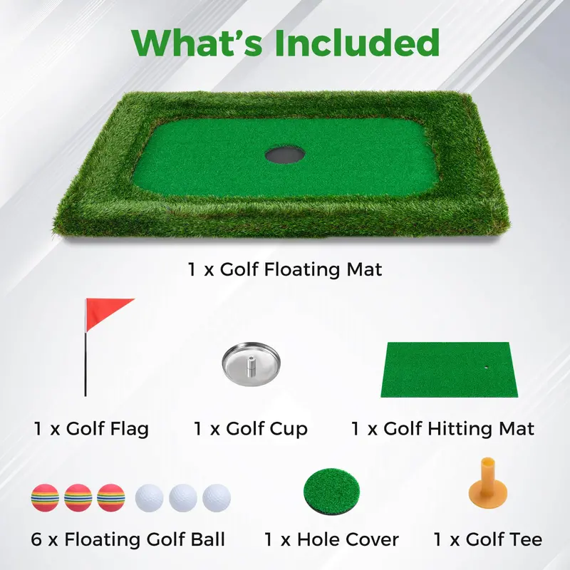 Large Rectangular Floating Golf Mat – Pool Chipping Green with Hitting Area, No Balls Included (37.5" x 25.5")
