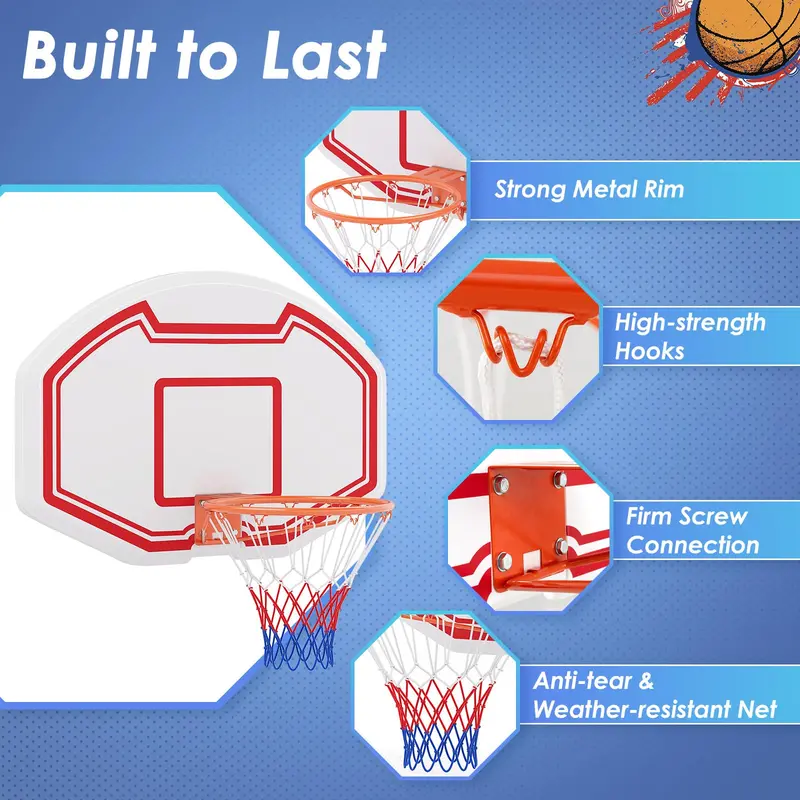 Large Wall-Mounted Indoor/Outdoor Basketball Hoop with 36" x 24" Shatterproof Backboard