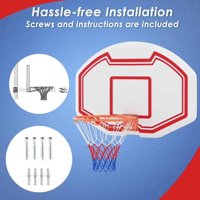 Large Wall-Mounted Indoor/Outdoor Basketball Hoop with 36" x 24" Shatterproof Backboard