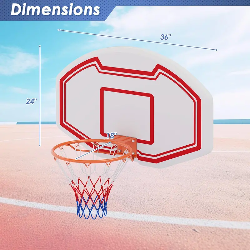 Large Wall-Mounted Indoor/Outdoor Basketball Hoop with 36" x 24" Shatterproof Backboard