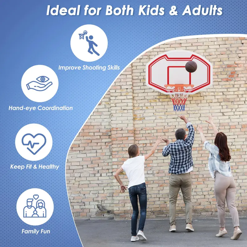 Large Wall-Mounted Indoor/Outdoor Basketball Hoop with 36" x 24" Shatterproof Backboard