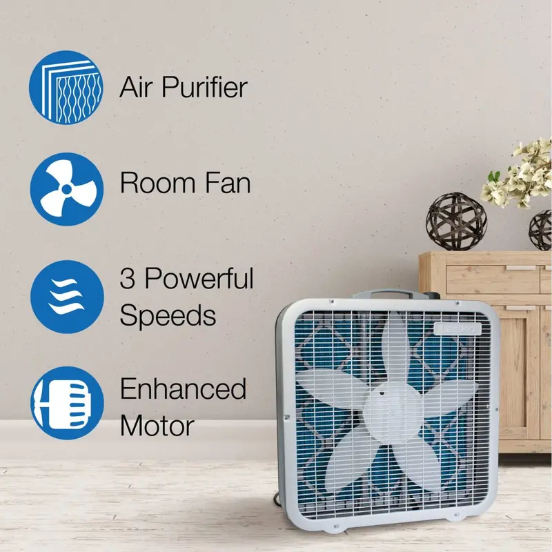 Lasko FF305 20" 2-in-1 Air Purifier & Oscillating Box Fan — 3 Speeds, White