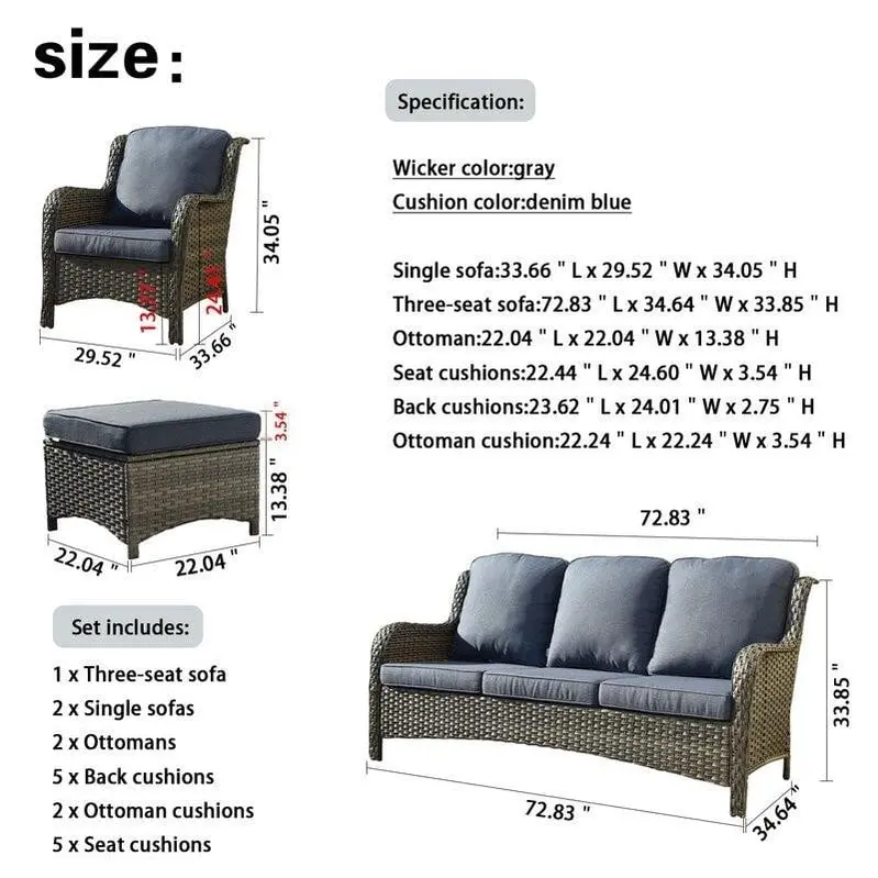 Latimer Wicker 5-Piece Outdoor Seating Set – All-Weather Rattan Furniture with Cushions