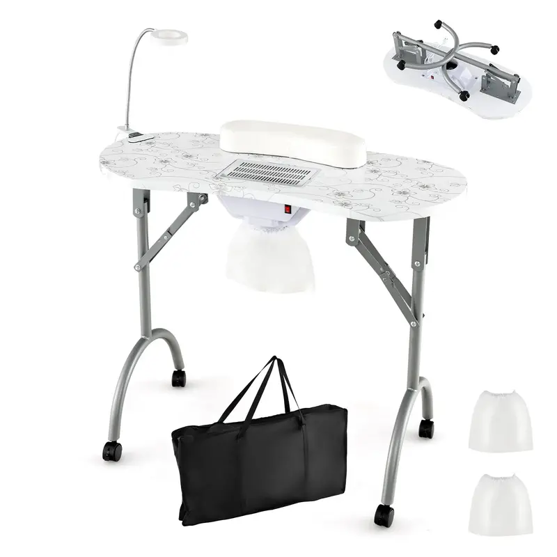 LDAILY Portable Nail Technician Table with Built-in Electric Dust Extraction