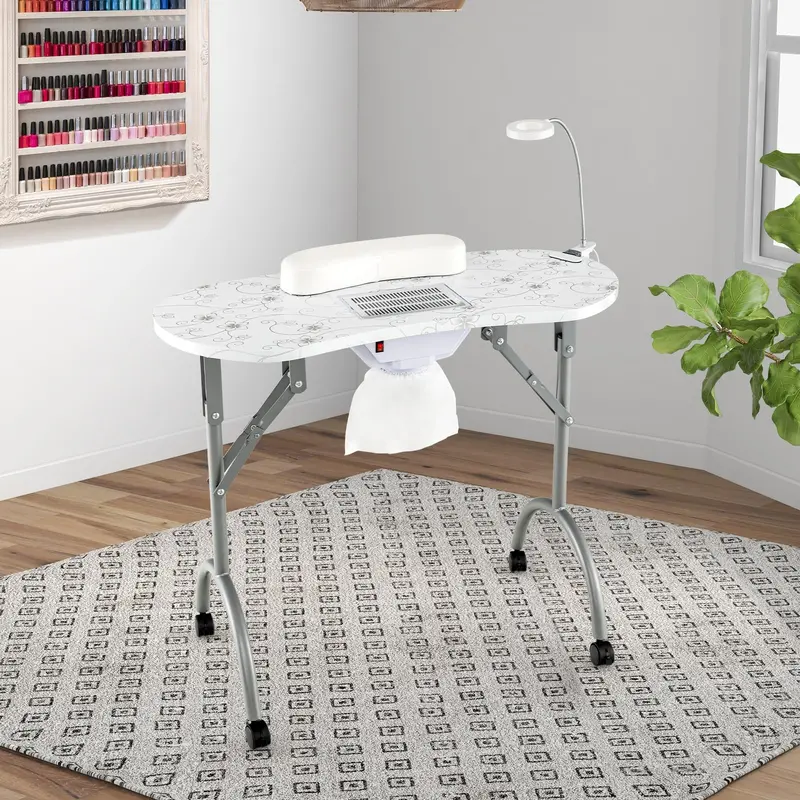 LDAILY Portable Nail Technician Table with Built-in Electric Dust Extraction
