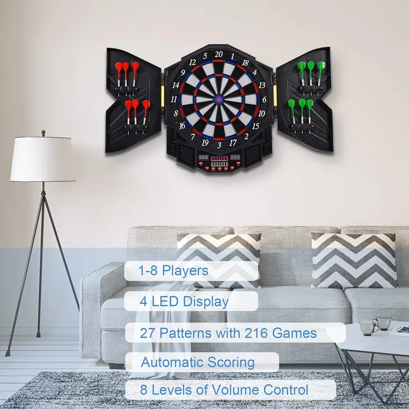 LED Electronic Dartboard Cabinet – Professional Dart Game Set for Home or Rec Room