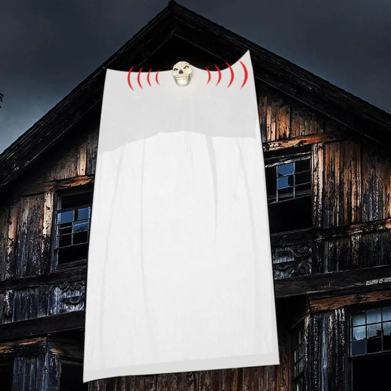LED Hanging Ghost Light – Large Yarn-Wrapped Horror Decor for Indoor/Outdoor Halloween