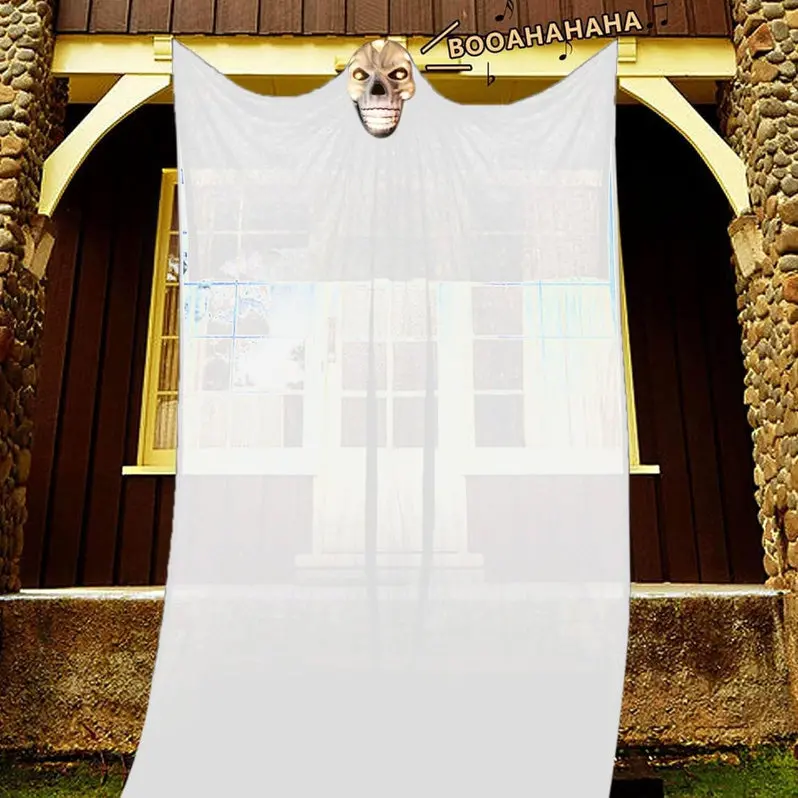 LED Hanging Ghost Light – Large Yarn-Wrapped Horror Decor for Indoor/Outdoor Halloween