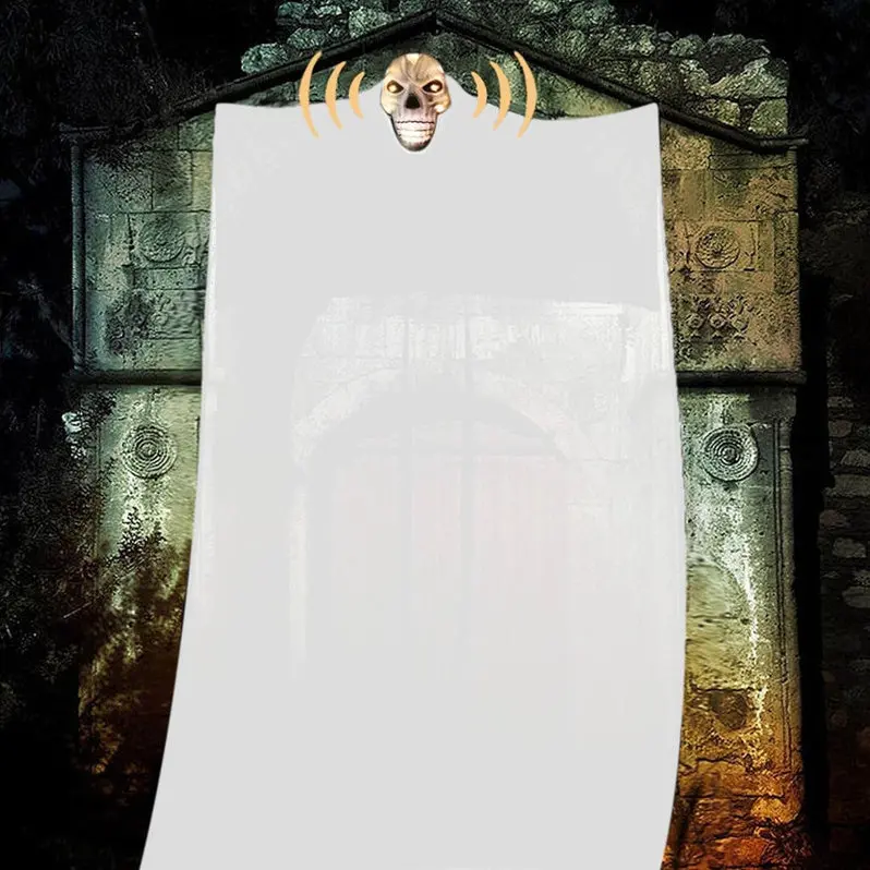LED Hanging Ghost Light – Large Yarn-Wrapped Horror Decor for Indoor/Outdoor Halloween