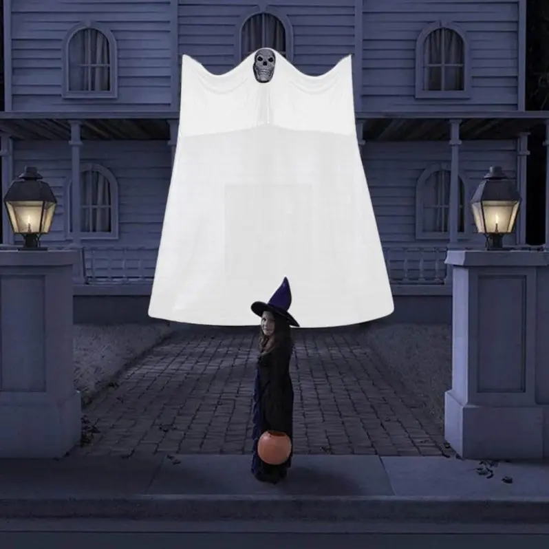 LED Hanging Ghost Light – Large Yarn-Wrapped Horror Decor for Indoor/Outdoor Halloween