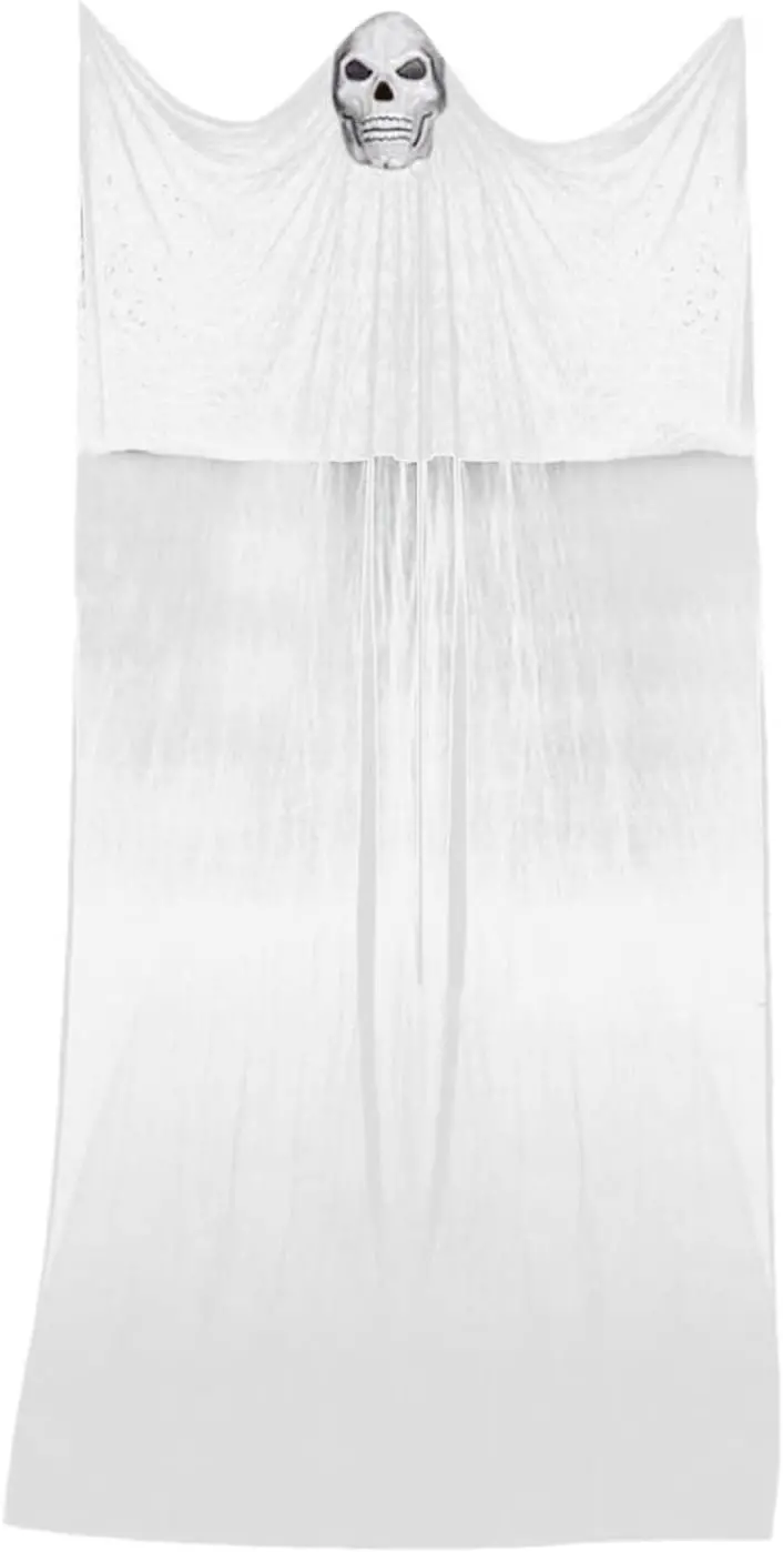 LED Hanging Ghost Light – Large Yarn-Wrapped Horror Decor for Indoor/Outdoor Halloween