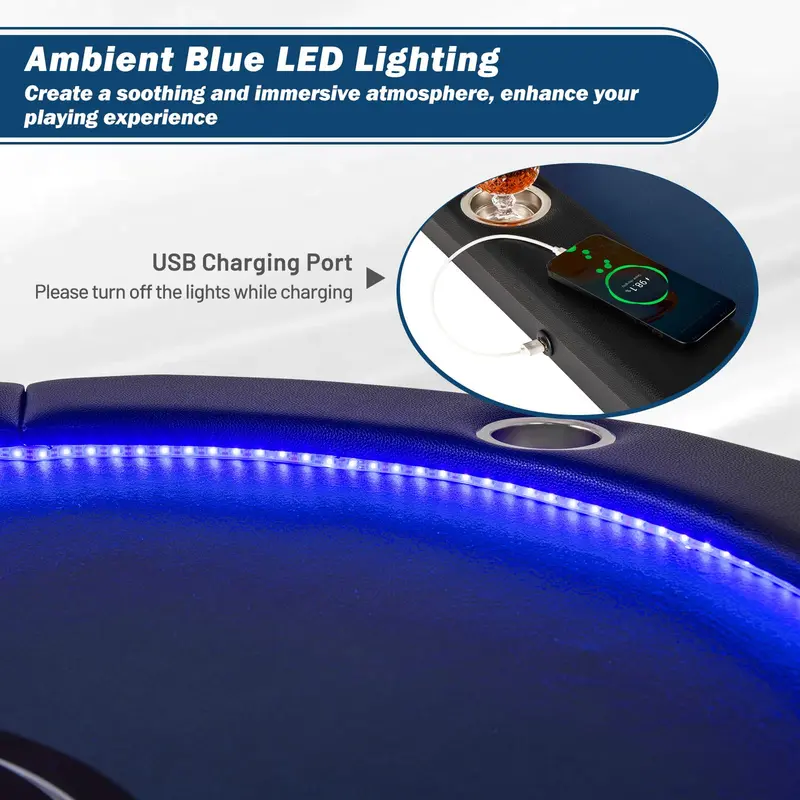 LED-Illuminated Foldable Poker Table for Texas Hold’em and Blackjack (84" Wide) 2