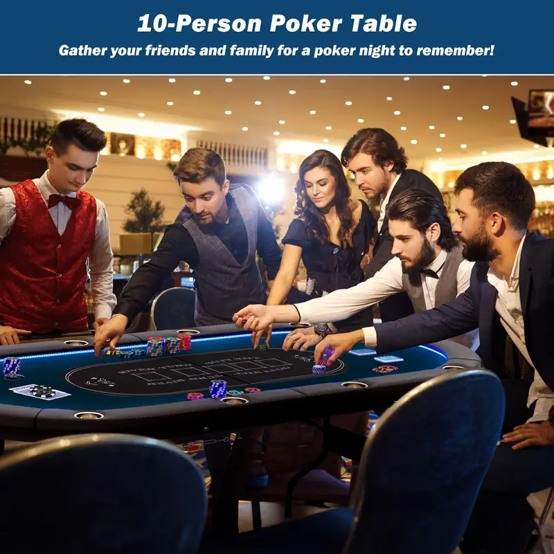 LED-Illuminated Foldable Poker Table for Texas Hold’em and Blackjack (84" Wide)
