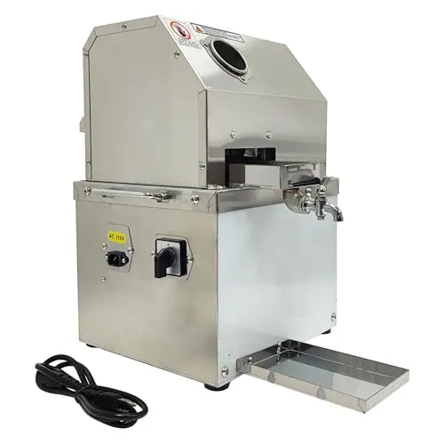 LGXEnzhuo Electric Sugarcane Juicer – 800W Stainless Steel Crusher with Triple Rollers, 110V Home/Commercial Use