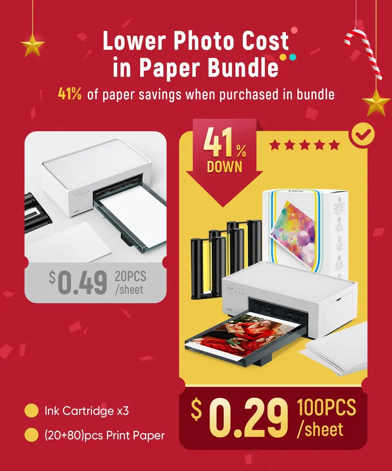 Liene 46mm Portable Photo Printer – Wi-Fi Enabled Thermal-Dye Sublimation, 100-Sheet Pack, iOS & Android Compatible