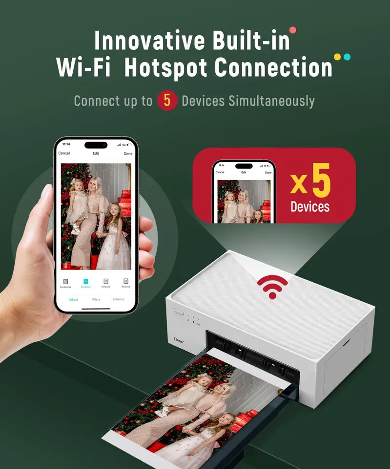 Liene 46mm Portable Photo Printer – Wi-Fi Enabled Thermal-Dye Sublimation, 100-Sheet Pack, iOS & Android Compatible