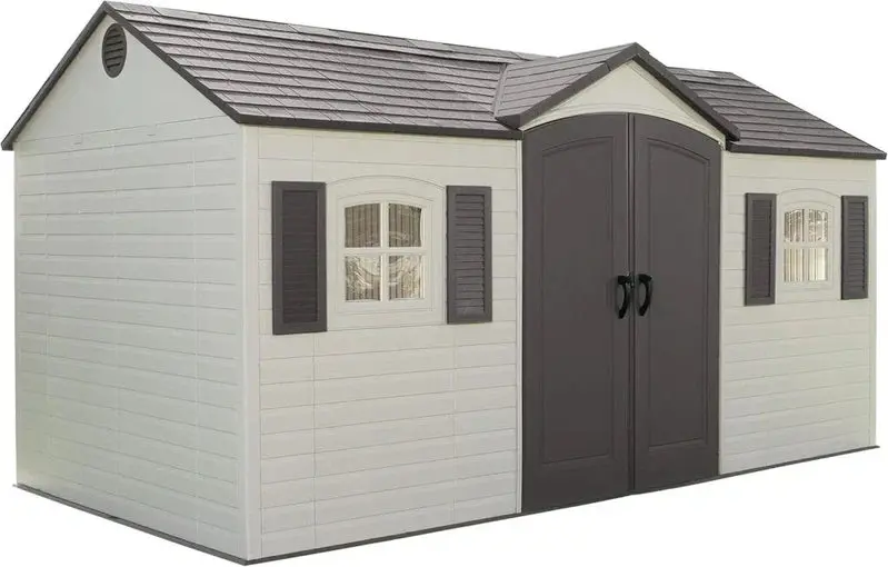 Lifetime 6446 Outdoor Storage Shed – 8 ft x 15 ft, Desert Sand Color, Durable Polyethylene Walls & Steel Frame