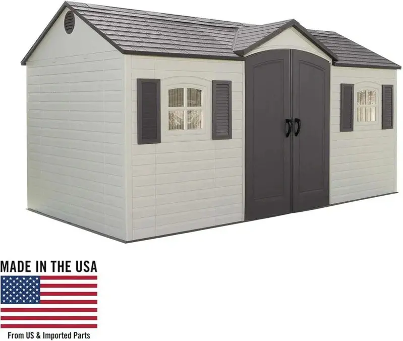 Lifetime 6446 Outdoor Storage Shed – 8 ft x 15 ft, Desert Sand Color, Durable Polyethylene Walls & Steel Frame