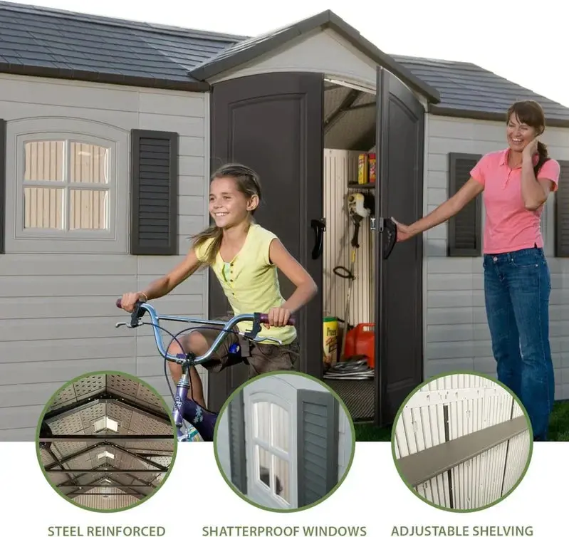 Lifetime 6446 Outdoor Storage Shed – 8 ft x 15 ft, Desert Sand Color, Durable Polyethylene Walls & Steel Frame
