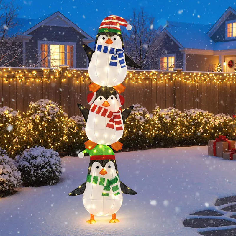 Lighted Penguin Holiday Decor – Charming Animated Figures with Warm White LEDs & Festive Hats