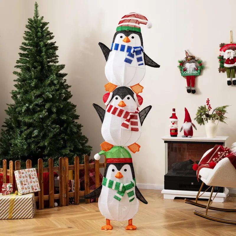 Lighted Penguin Holiday Decor – Charming Animated Figures with Warm White LEDs & Festive Hats 2