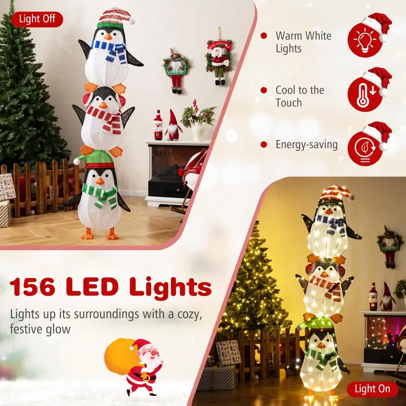 Lighted Penguin Holiday Decor – Charming Animated Figures with Warm White LEDs & Festive Hats