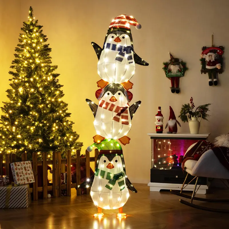 Lighted Penguin Holiday Decor – Charming Animated Figures with Warm White LEDs & Festive Hats