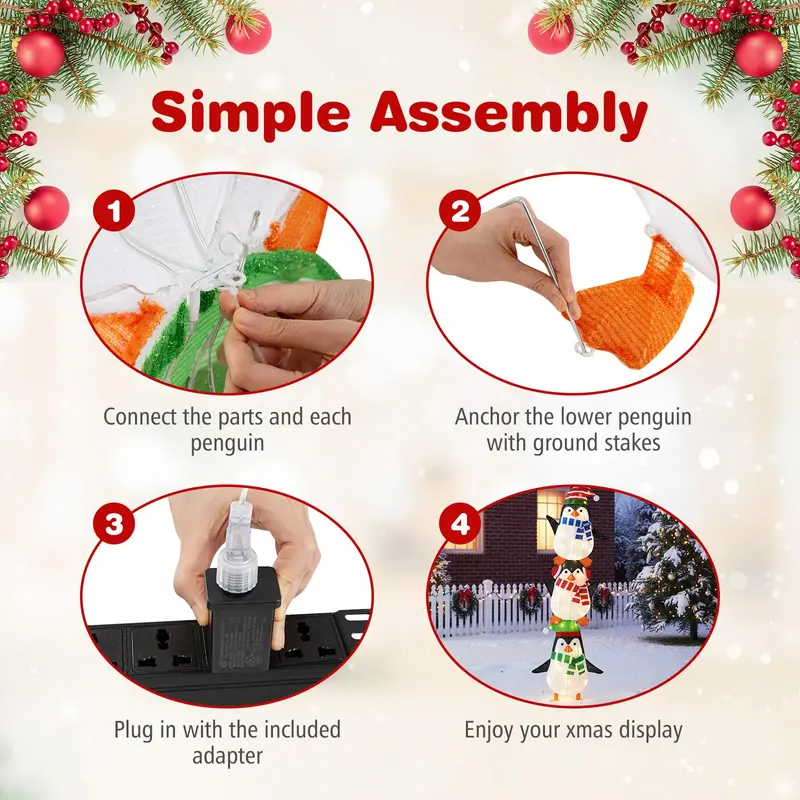 Lighted Penguin Holiday Decor – Charming Animated Figures with Warm White LEDs & Festive Hats