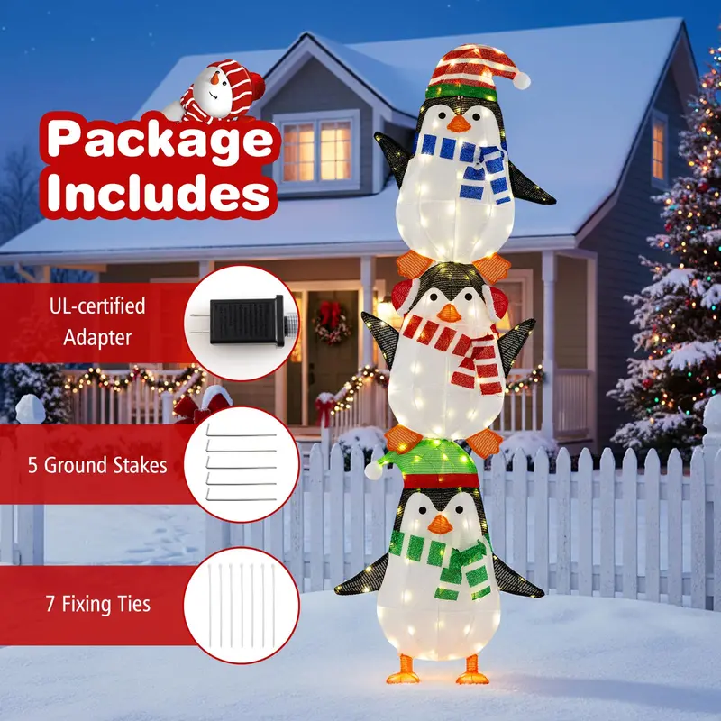 Lighted Penguin Holiday Decor – Charming Animated Figures with Warm White LEDs & Festive Hats