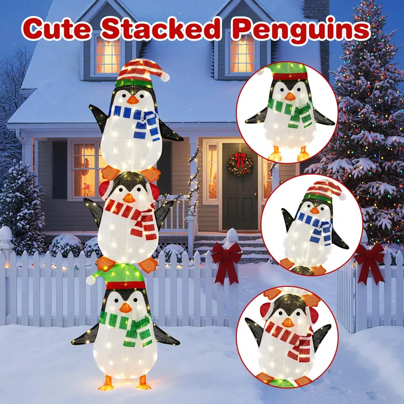 Lighted Penguin Holiday Decor – Charming Animated Figures with Warm White LEDs & Festive Hats