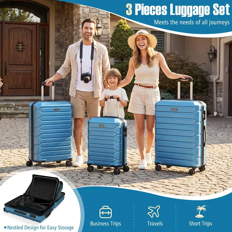 Lightweight 3-Piece Hardshell Spinner Luggage Set — 20/24/28 Inch (Classic Cross Stripe Design) 2