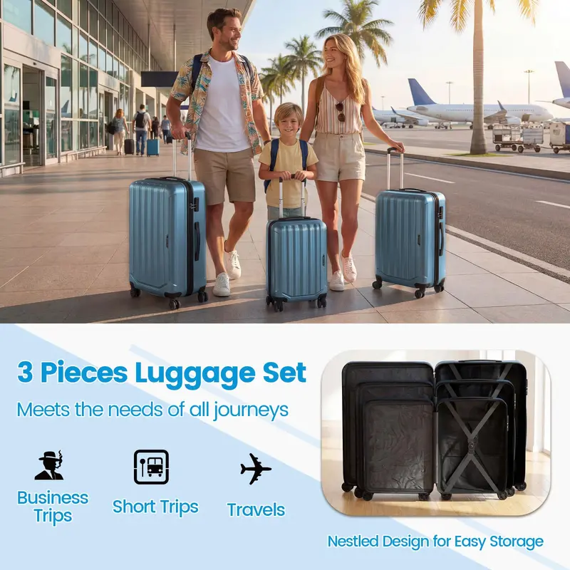 Lightweight 3-Piece Hardshell Spinner Luggage Set — 20/24/28 Inch (Vertical Stripe Design)