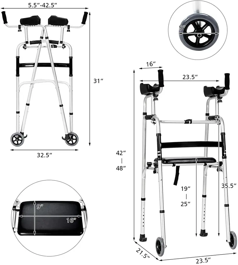 Lightweight Aluminum Foldable Walker – Durable Rehab Support Frame