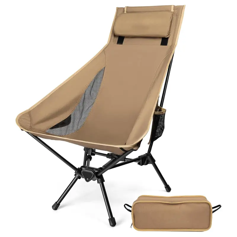 Lightweight Aluminum High-Back Camping Chair with Removable Neck Pillow