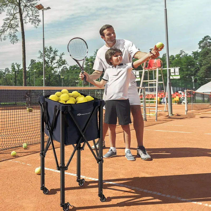 Lightweight Aluminum Tennis Ball Hopper, Collapsible 2-Tier Ball Collector 2