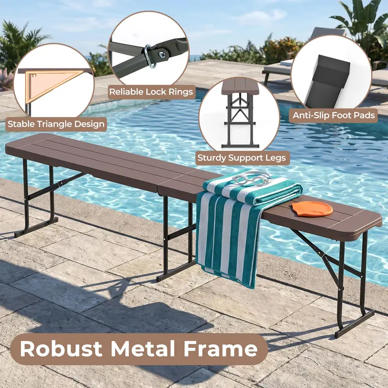 Lightweight Folding Bench – 6-Foot Plastic Portable Seat with Carry Handle for Outdoor Use