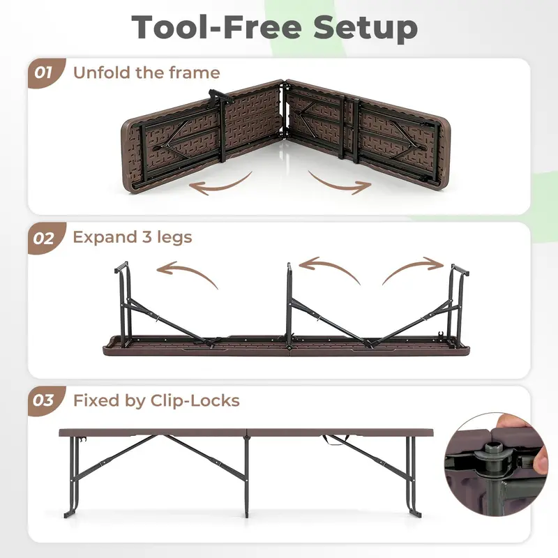 Lightweight Folding Bench – 6-Foot Plastic Portable Seat with Carry Handle for Outdoor Use