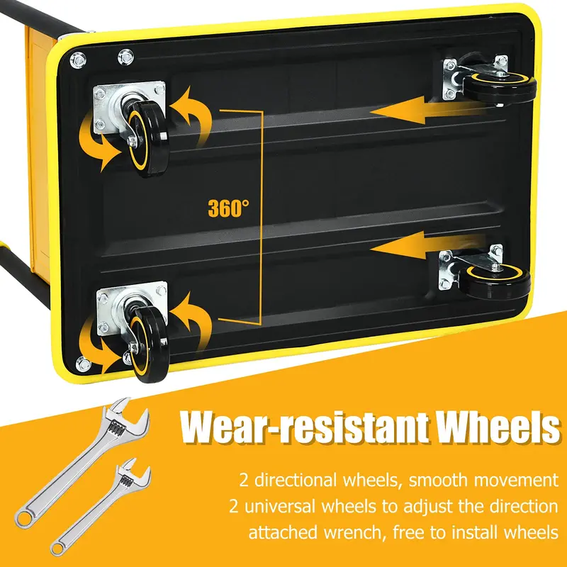 Lightweight Folding Flatbed Cart – 330 LB Capacity Yellow Platform Dolly with Push Handle