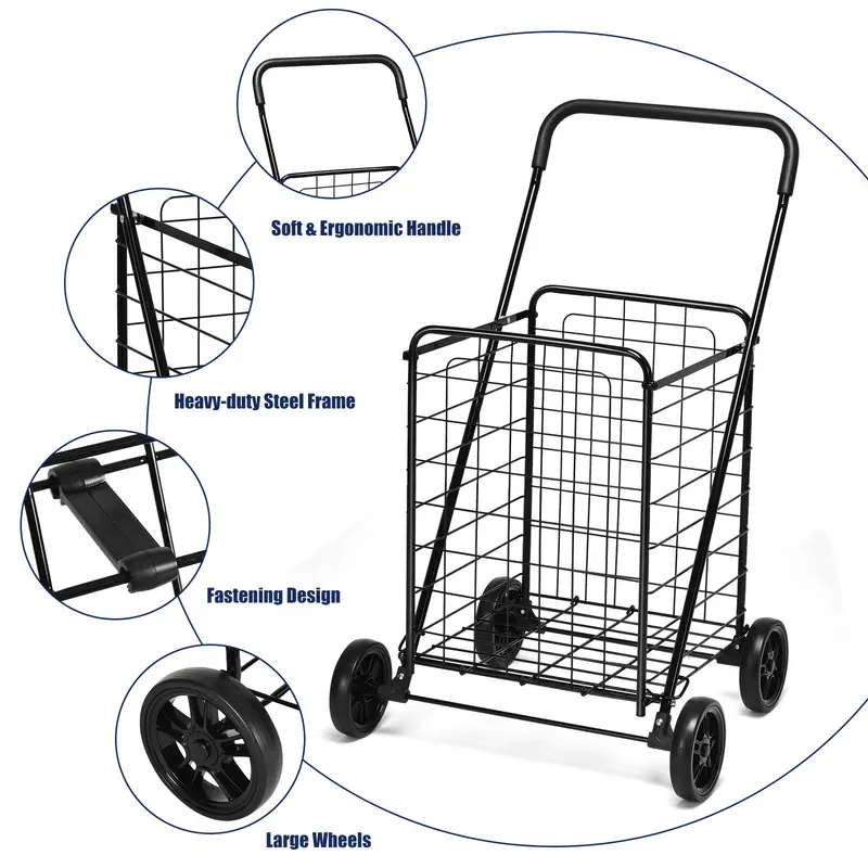Lightweight Folding Shopping Cart – Wheeled Grocery Trolley for Easy Transport